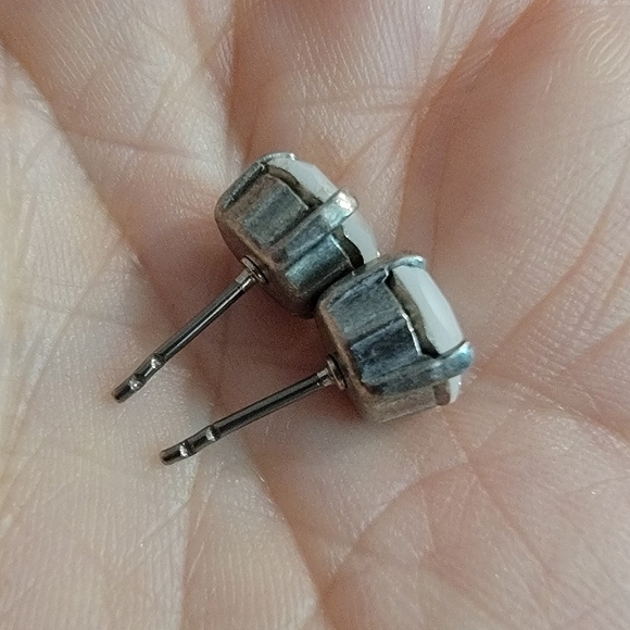 #Sabika Matte White #Opal Fun Studs Antique Silver Setting #Sabika Cut - Picture 3 of 8